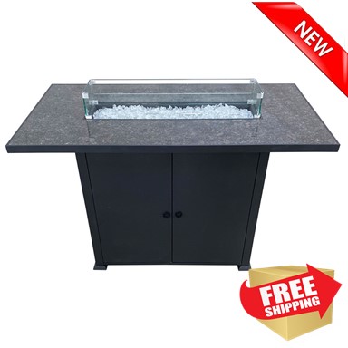 Fire Pit | AZ Patio Heaters Rectangular Bar Height Granite Top  with Wind Screen