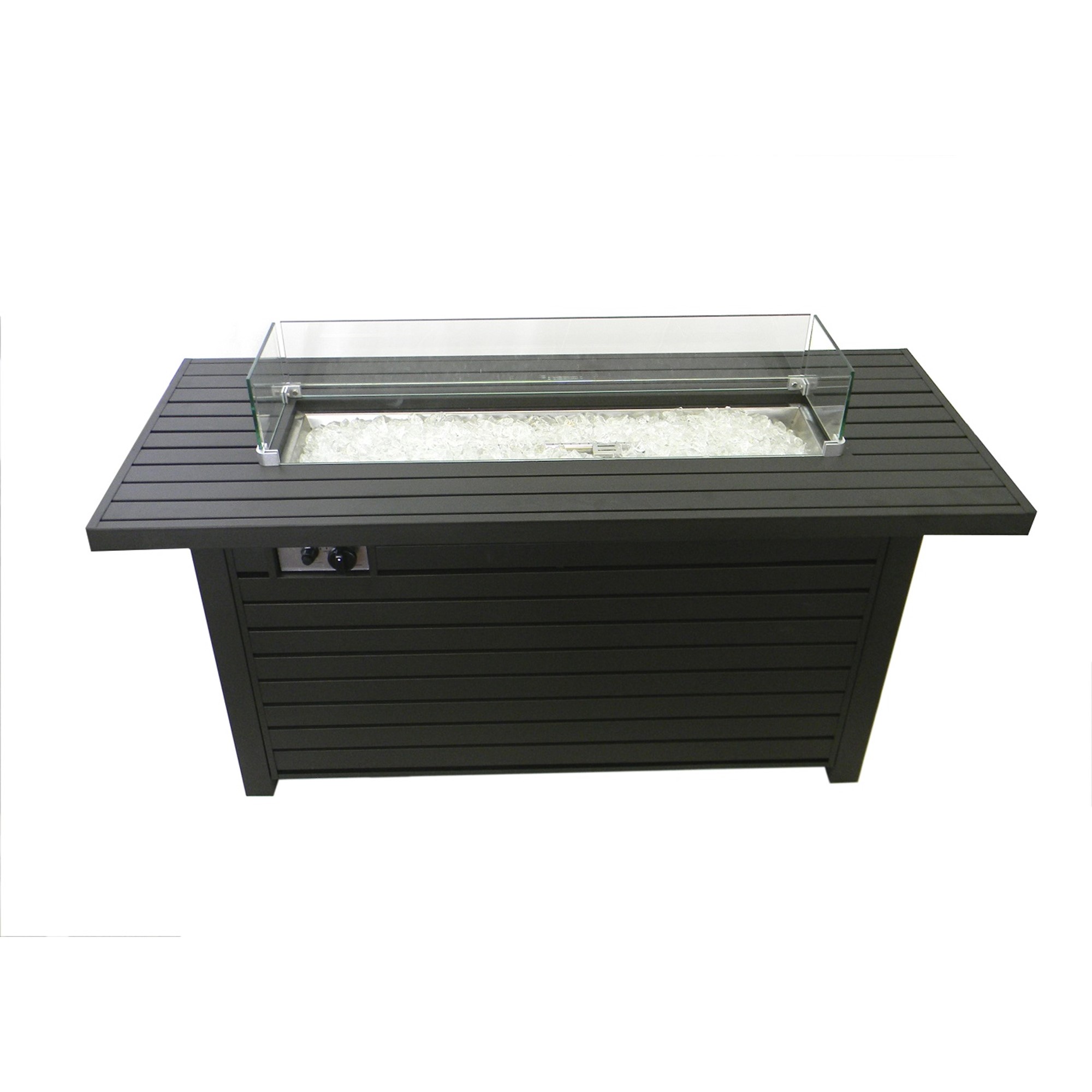 Black Mocha Finish Aluminum Rectangular Fire Pit With Wind Screen 