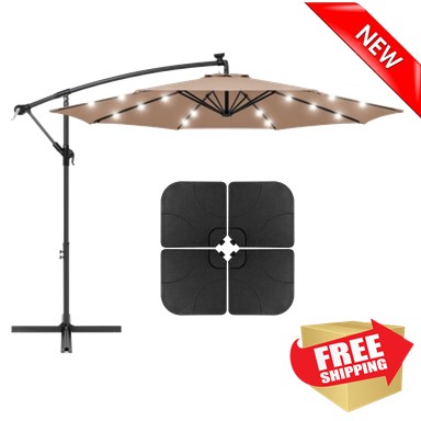 AZ Patio Heaters Offset Cantilever Umbrella with LED Lights in Tan * Cantilever Umbrella Base Set(4pc) Optional