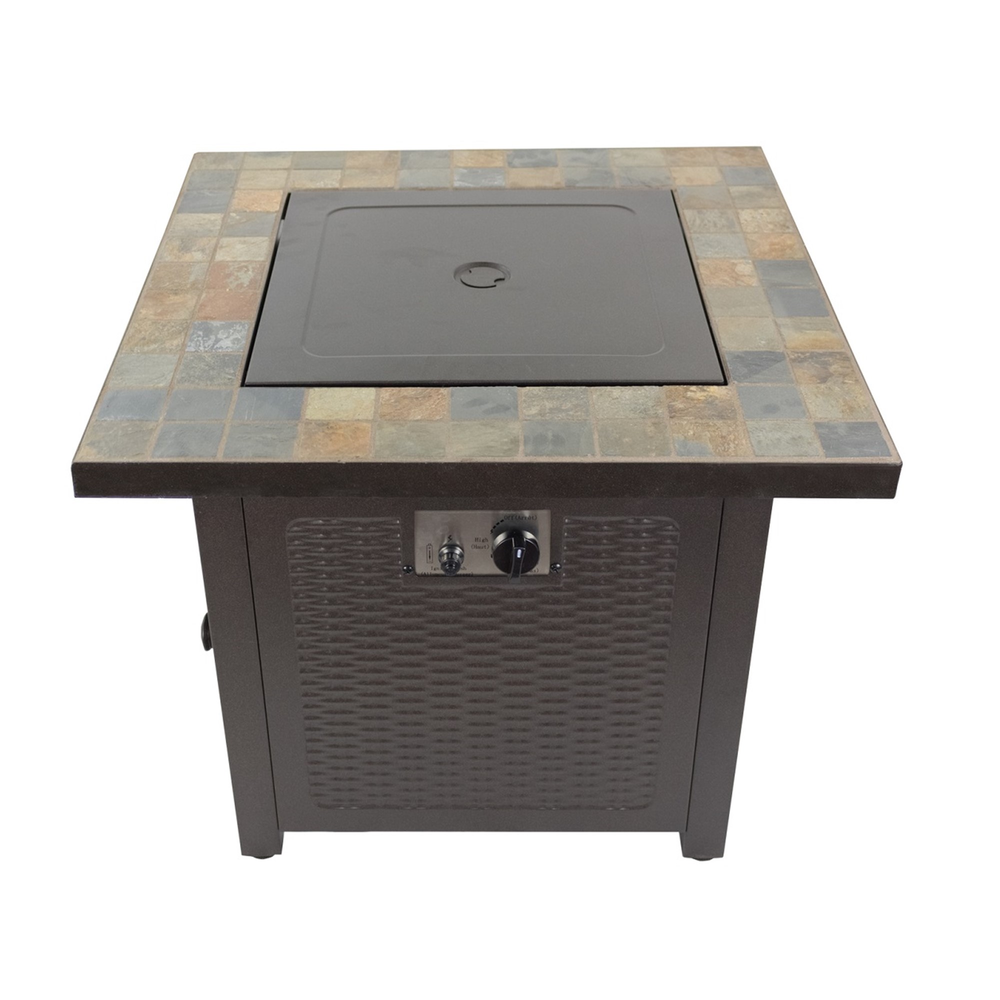 Square Slate Fire Pit in Bronze
