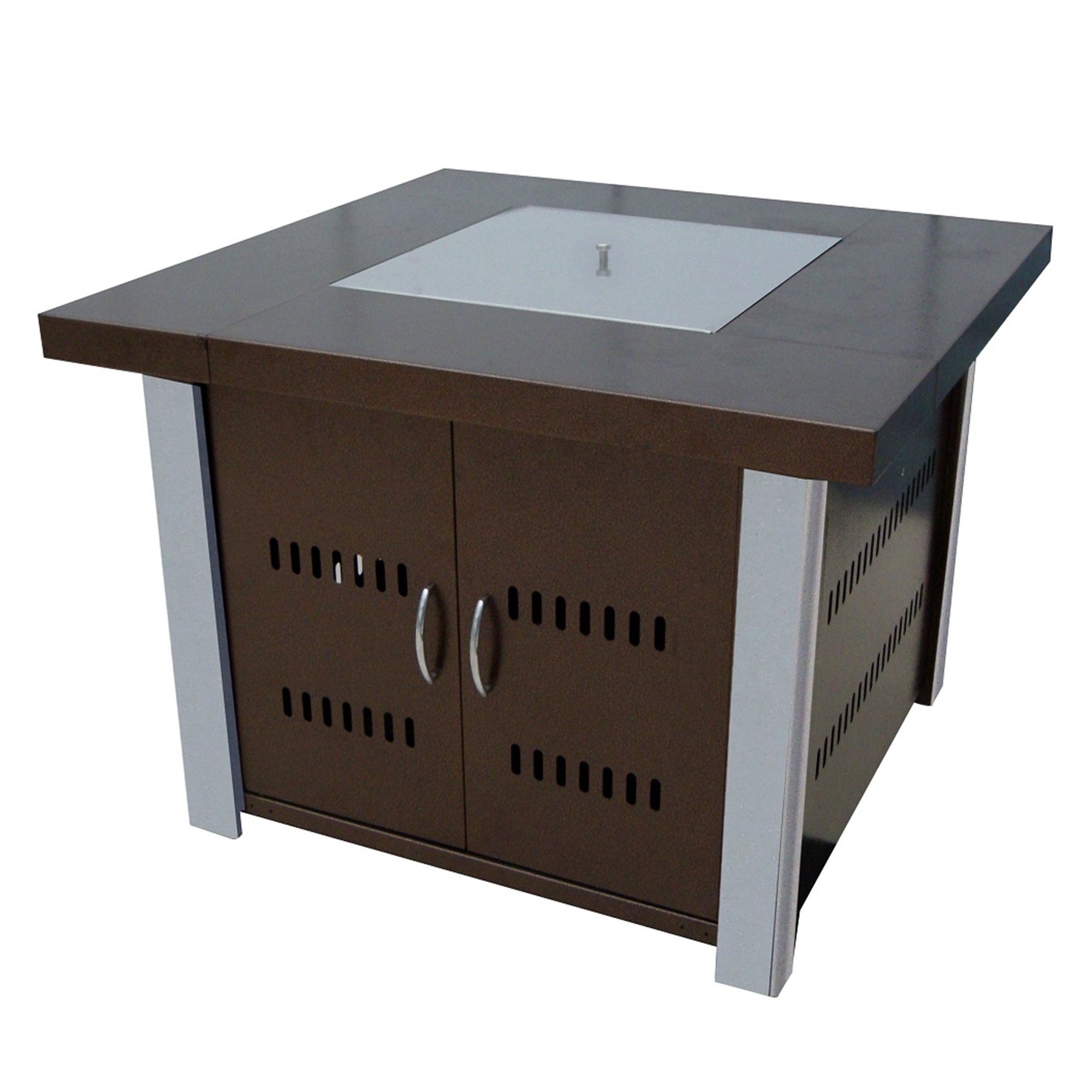 Square Fire Pit In Hammered Bronze with Stainless Steel Legs and Lid plus Cover | DISCONTINUED