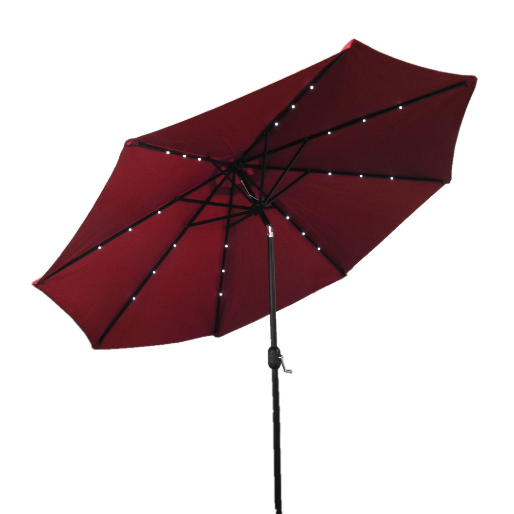 Red Solar Market Umbrella with LED Lights   