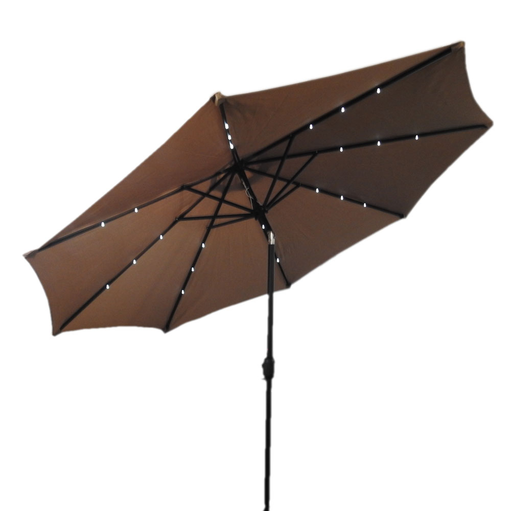 Tan Solar Market Umbrella with LED Lights   
