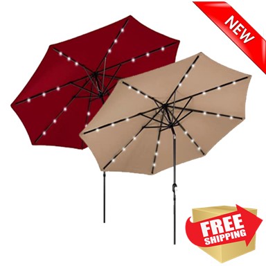 AZ Patio Heaters Solar Market Umbrella with LED Lights *Base Optional