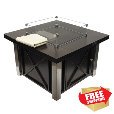 Square Fire Pit In Hammered Bronze with Stainless Steel Legs and Lid With Cover and Wind Glass Square Fire Pit In Hammered Bronze with Stainless Steel Legs and Lid With Cover and Wind Glass
