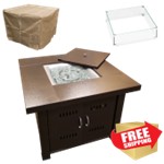 Square Fire Pit In Hammered Bronze with Cover and Wind Glass Square Fire Pit In Hammered Bronze with Cover and Wind Glass
