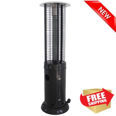 Round Commercial Glass Cylinder Patio Heater in Black with Black Tube