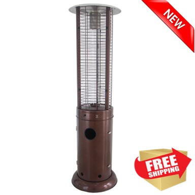 Round Commercial Glass Cylinder Patio Heater in Hammered Bronze with Clear Tube