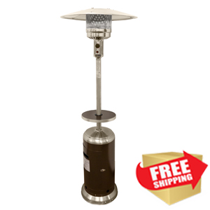 87" Two Tone Outdoor Patio Heater with Table- Hammered Bronze & Stainless Steel 87" Two Tone Outdoor Patio Heater with Table- Hammered Bronze & Stainless Steel
