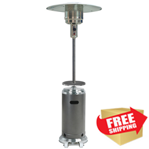87" Two Tone Outdoor Patio Heater With Table-Hammered Silver & Stainless Steel